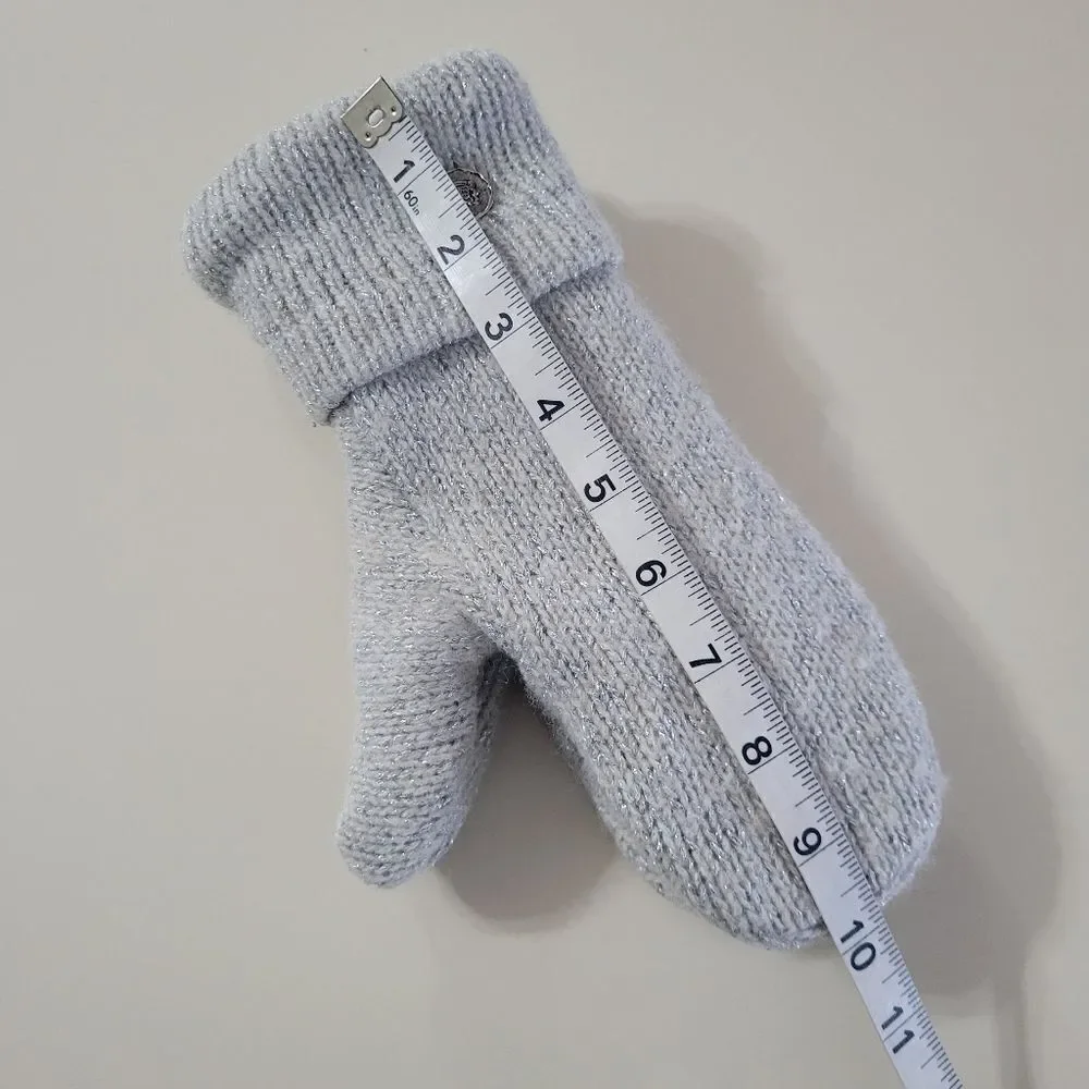Handcrafted Silver Gray Sparkly Knit Fleece Lined Mittens